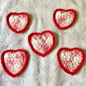 Handmade Heart-Shaped Face Scrubbi OR Coasters - 100% cotton - Set of 5